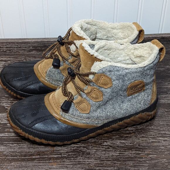 Sorel Women's Gray Navy Felted Out and About Duck Boots Size 6 - Picture 3 of 7